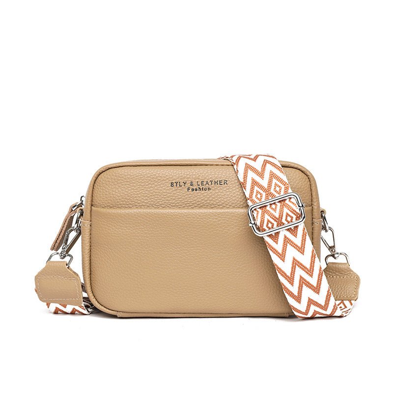 Women's Small Square Crossbody Bag With Embroidered Wide Shoulder Strap  - By Qivii