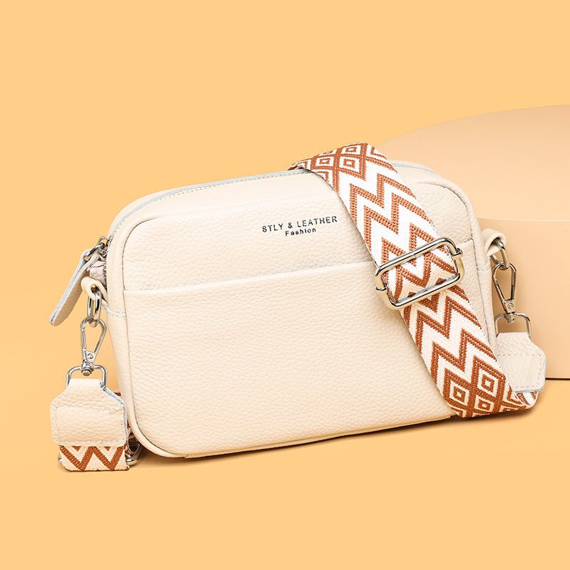 Women's Small Square Crossbody Bag With Embroidered Wide Shoulder Strap  - By Qivii