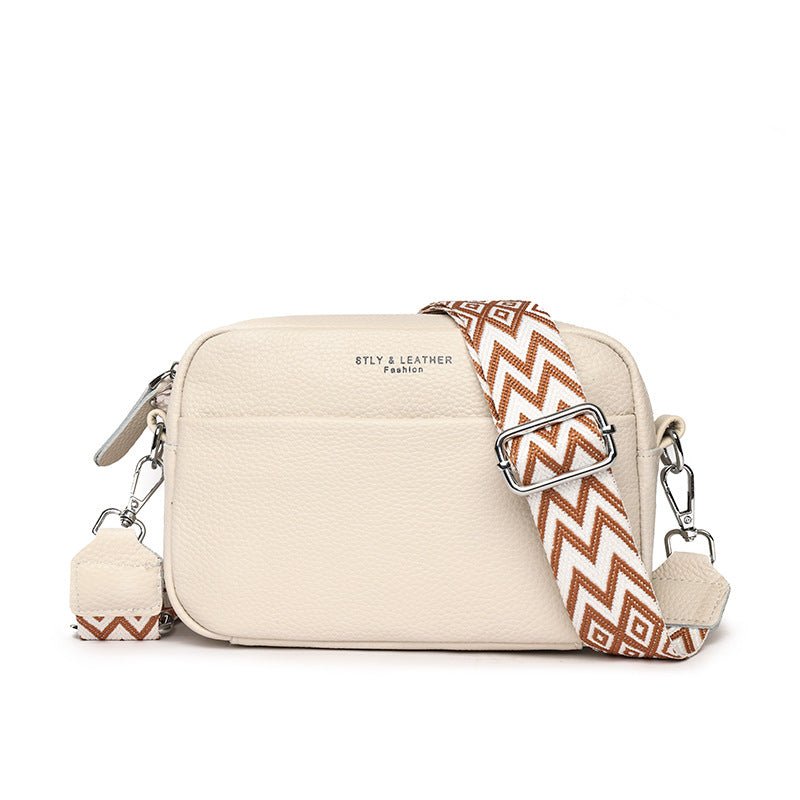 Women's Small Square Crossbody Bag With Embroidered Wide Shoulder Strap  - By Qivii