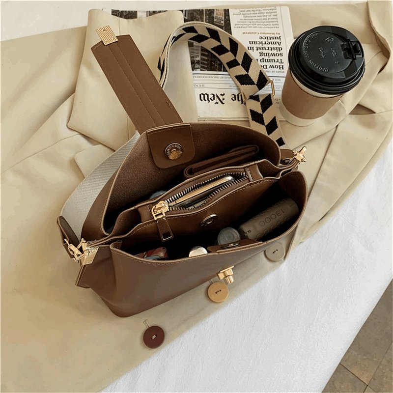 Women's Wide Shoulder Strap Bucket Bag  - By Qivii