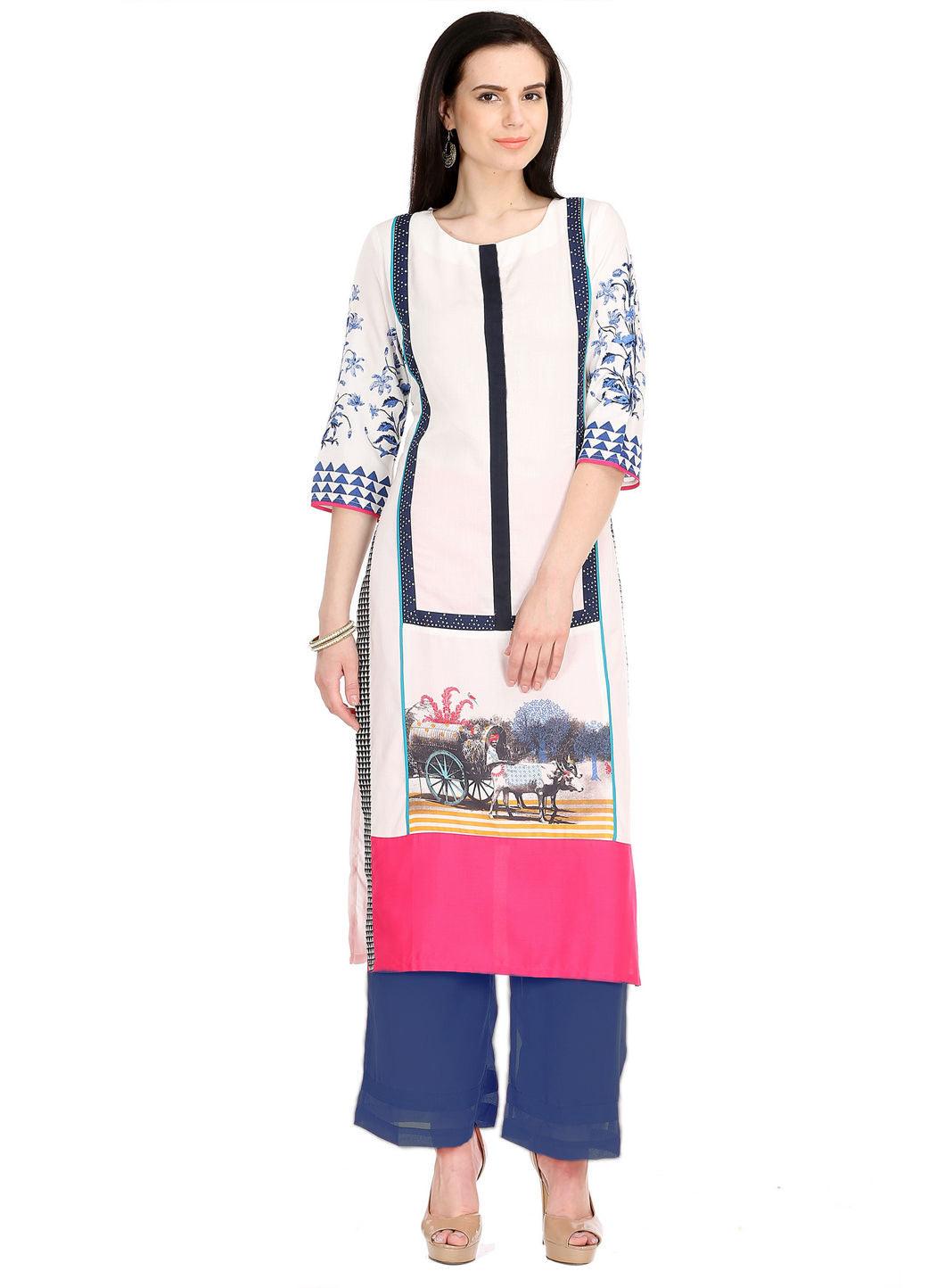 Wonderful White Color Printed Long Casual Kurti by Qivii