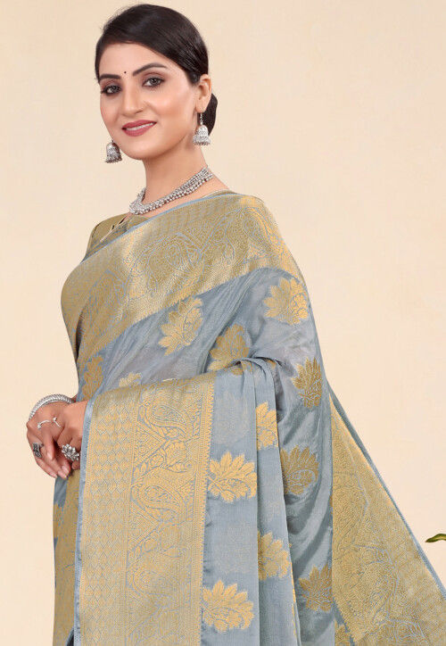 Woven Art Silk Saree in Grey by qivii