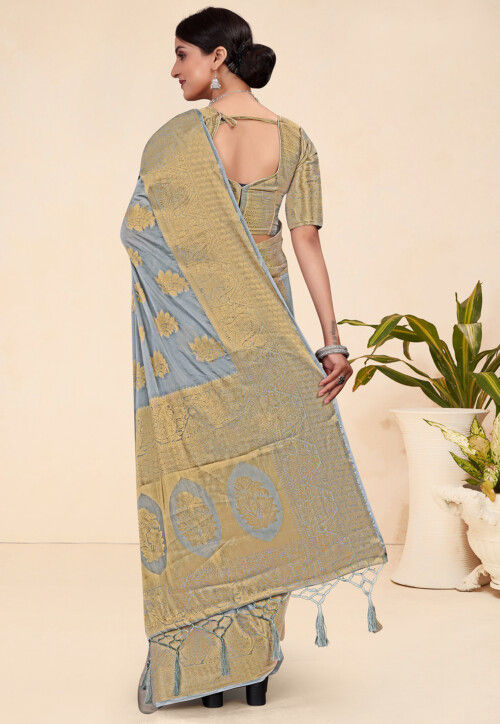 Woven Art Silk Saree in Grey by qivii