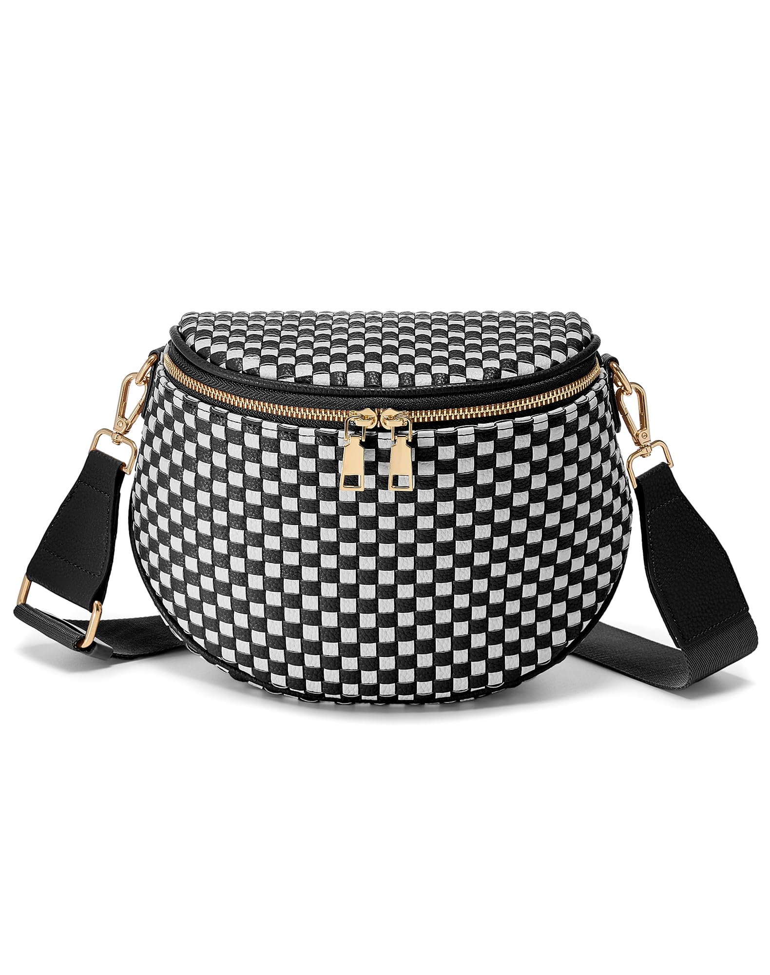 Ounamei Woven Checkered Crossbody Bum Bag | Trendy PU Leather Belt Bag with Adjustable Strap, Stylish & Versatile Everyday Companion