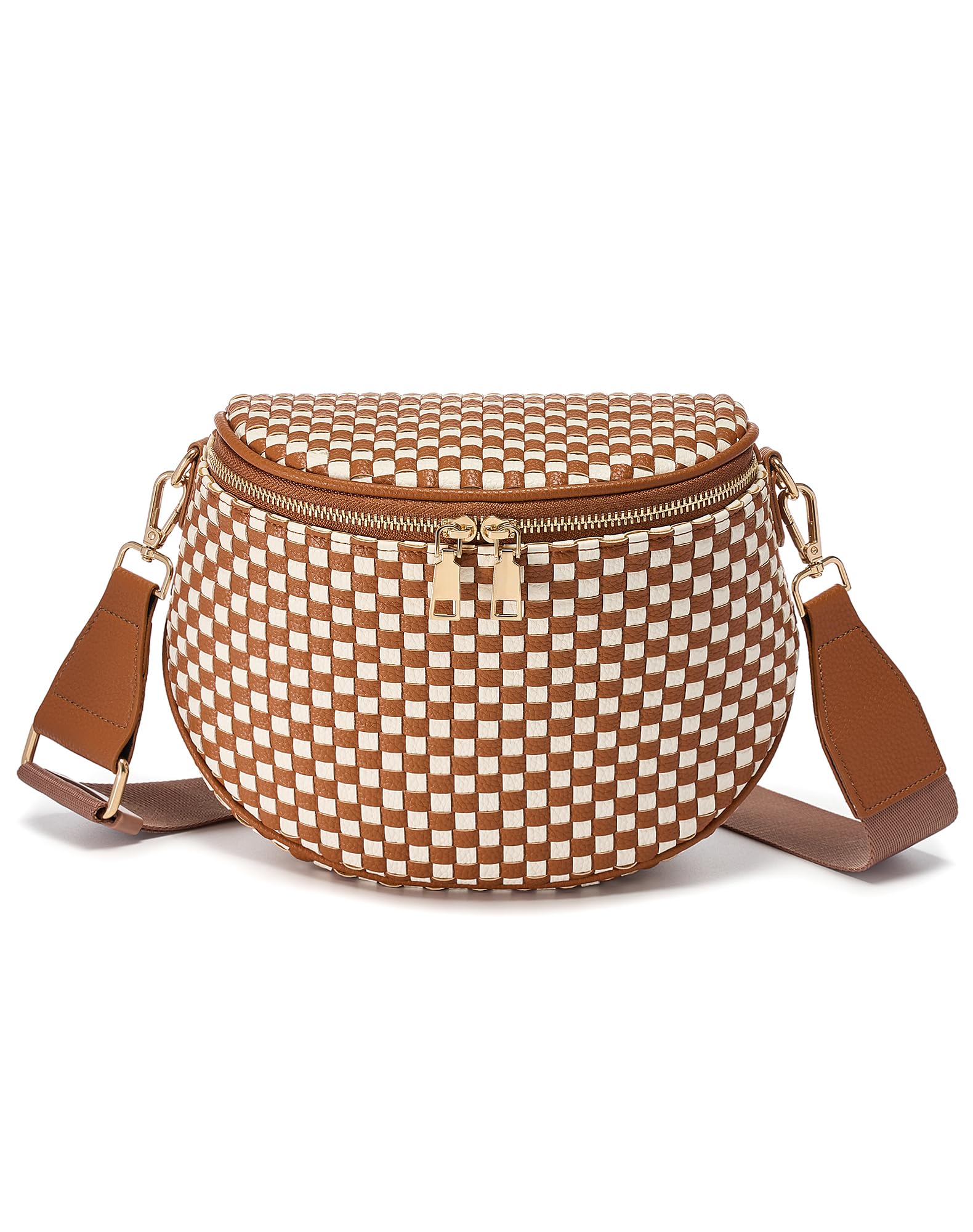 Ounamei Woven Checkered Crossbody Bum Bag | Trendy PU Leather Belt Bag with Adjustable Strap, Stylish & Versatile Everyday Companion