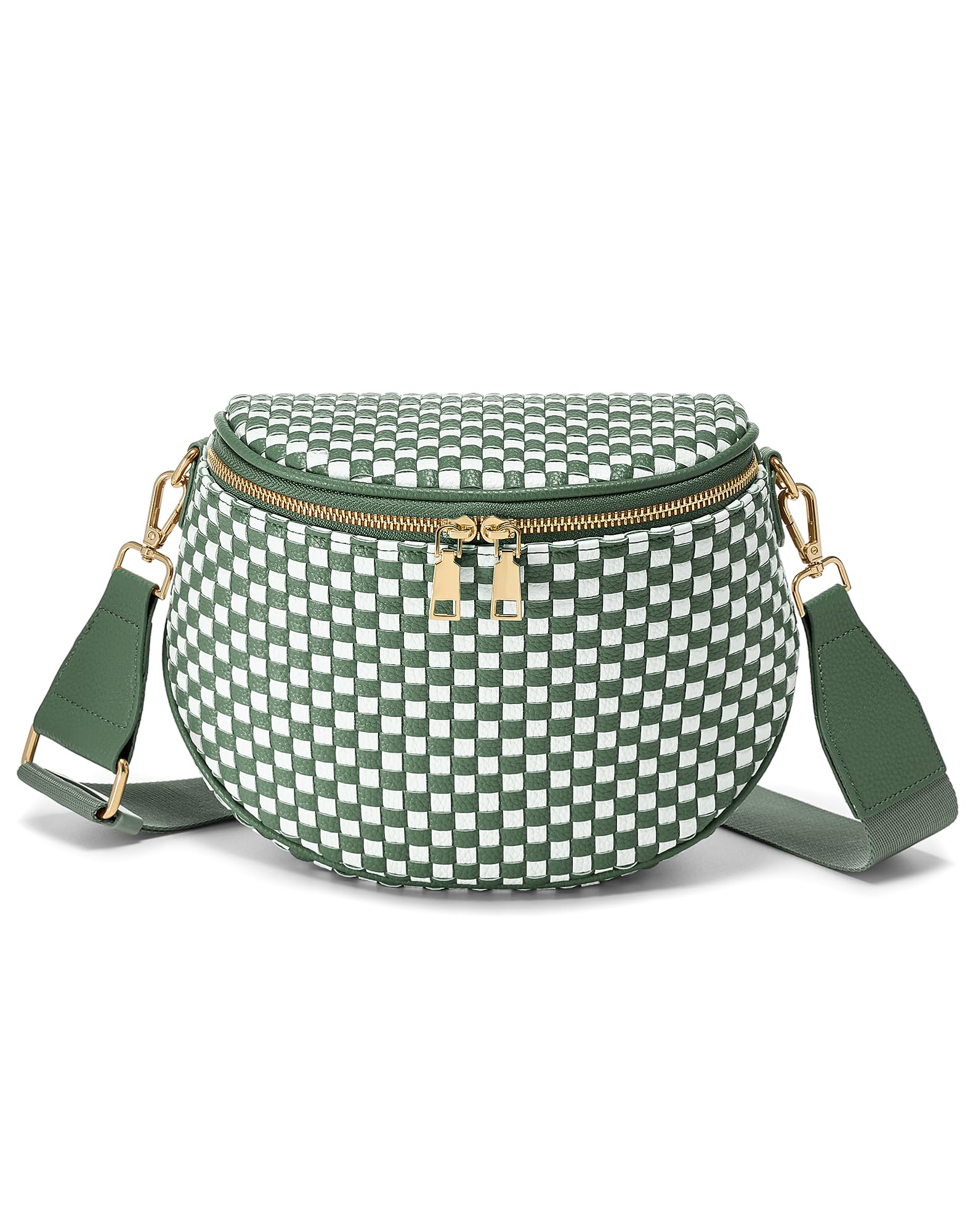 Ounamei Woven Checkered Crossbody Bum Bag | Trendy PU Leather Belt Bag with Adjustable Strap, Stylish & Versatile Everyday Companion