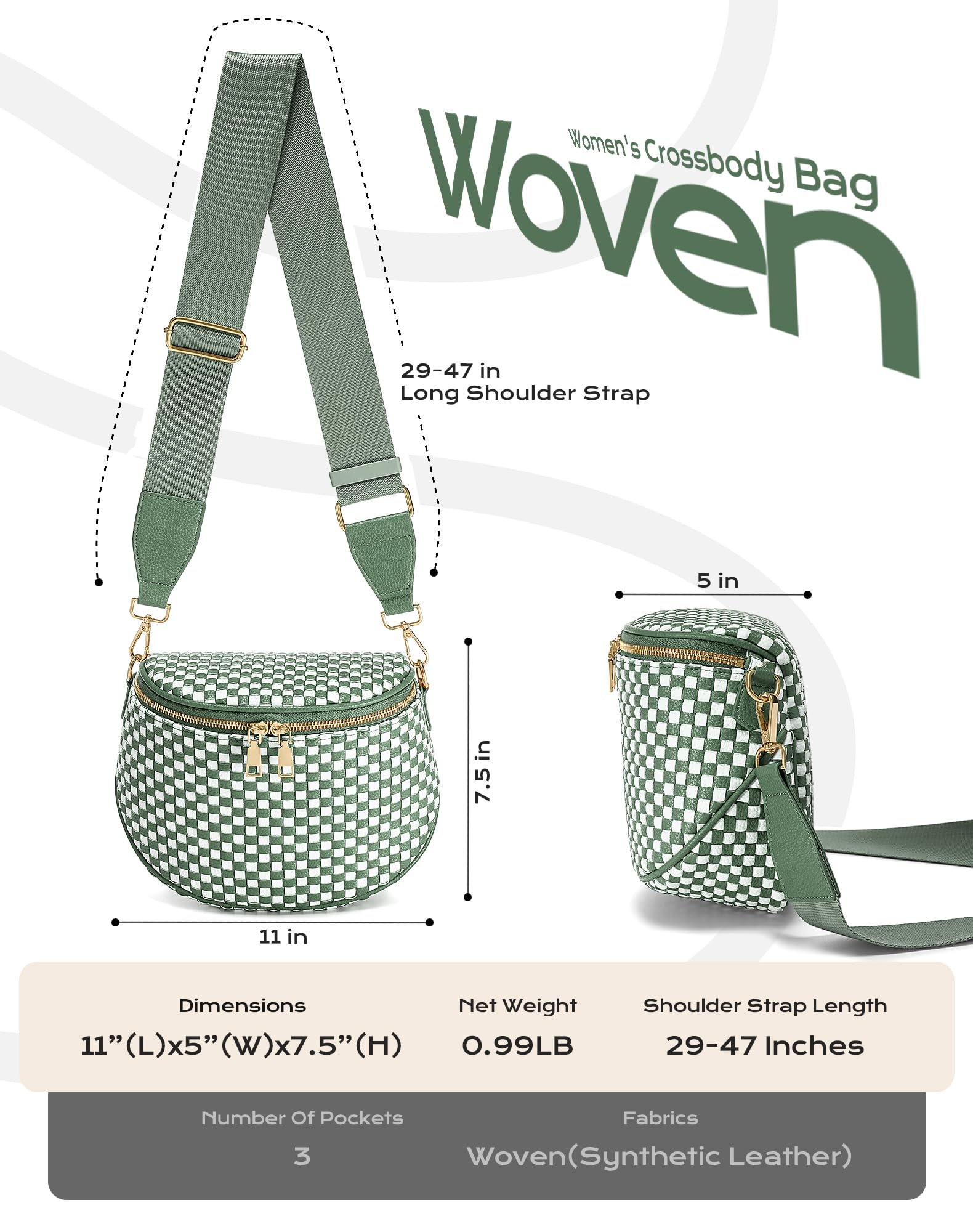 Ounamei Woven Checkered Crossbody Bum Bag | Trendy PU Leather Belt Bag with Adjustable Strap, Stylish & Versatile Everyday Companion