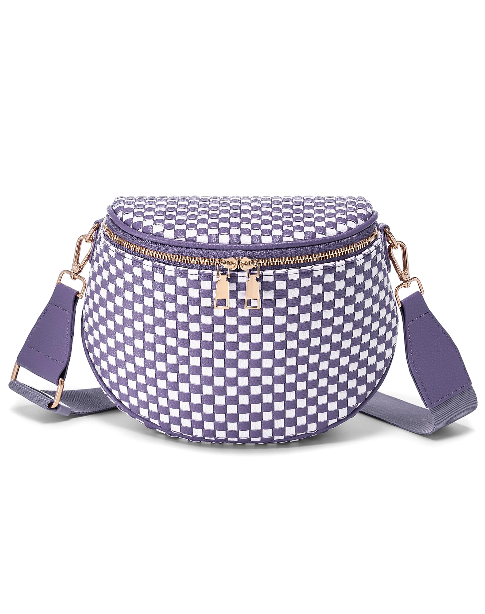 Ounamei Woven Checkered Crossbody Bum Bag | Trendy PU Leather Belt Bag with Adjustable Strap, Stylish & Versatile Everyday Companion
