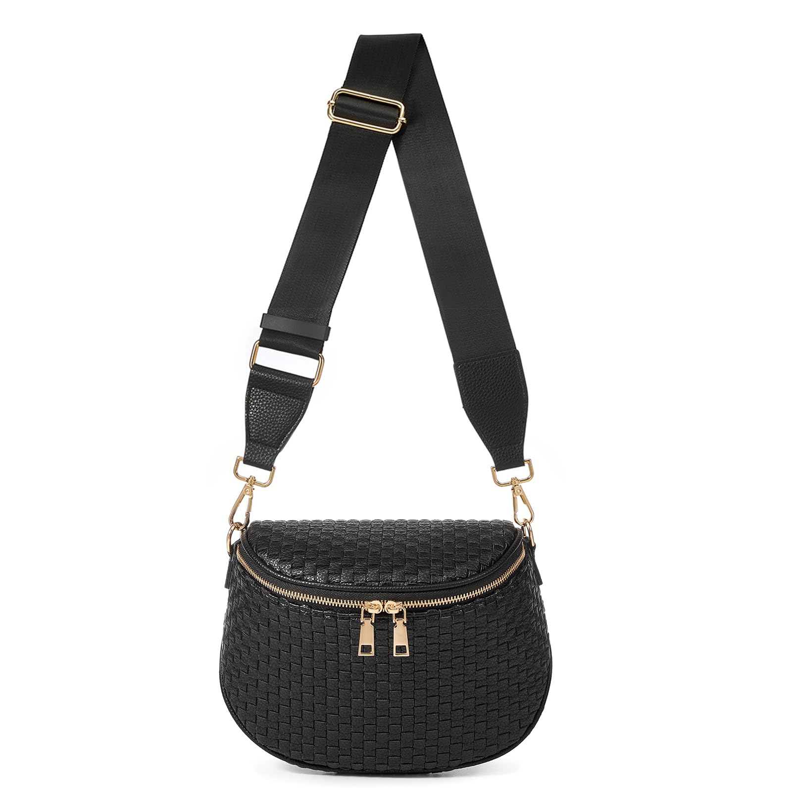 Ounamei Woven Checkered Crossbody Bum Bag | Trendy PU Leather Belt Bag with Adjustable Strap, Stylish & Versatile Everyday Companion