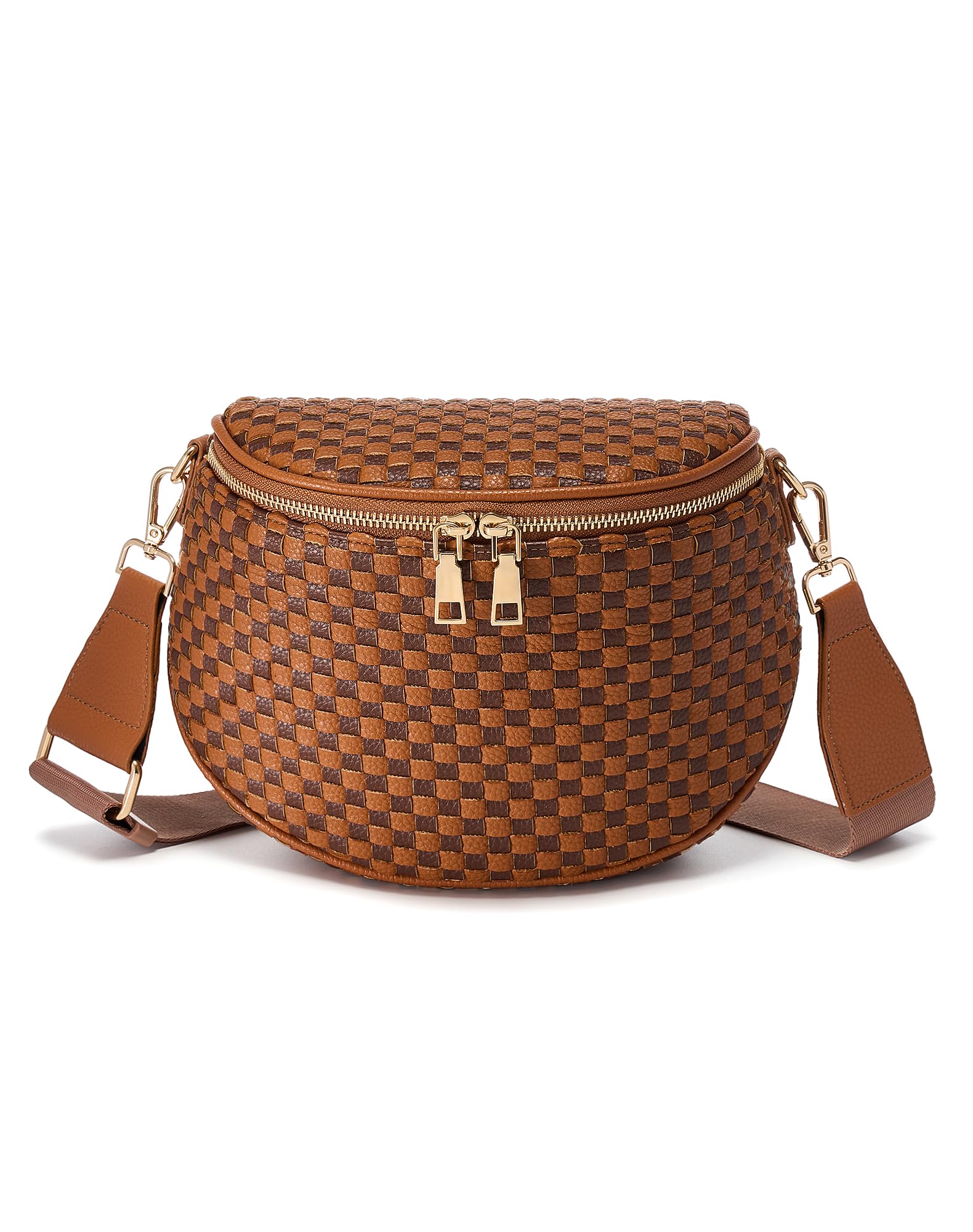 Ounamei Woven Checkered Crossbody Bum Bag | Trendy PU Leather Belt Bag with Adjustable Strap, Stylish & Versatile Everyday Companion