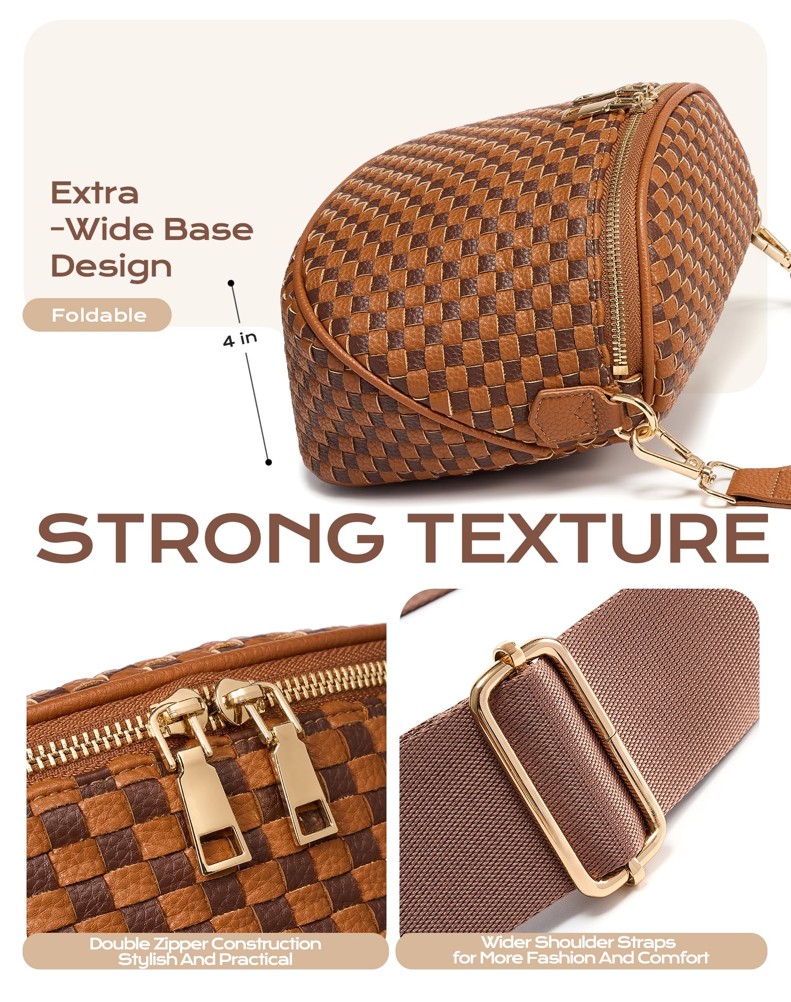 Ounamei Woven Checkered Crossbody Bum Bag | Trendy PU Leather Belt Bag with Adjustable Strap, Stylish & Versatile Everyday Companion
