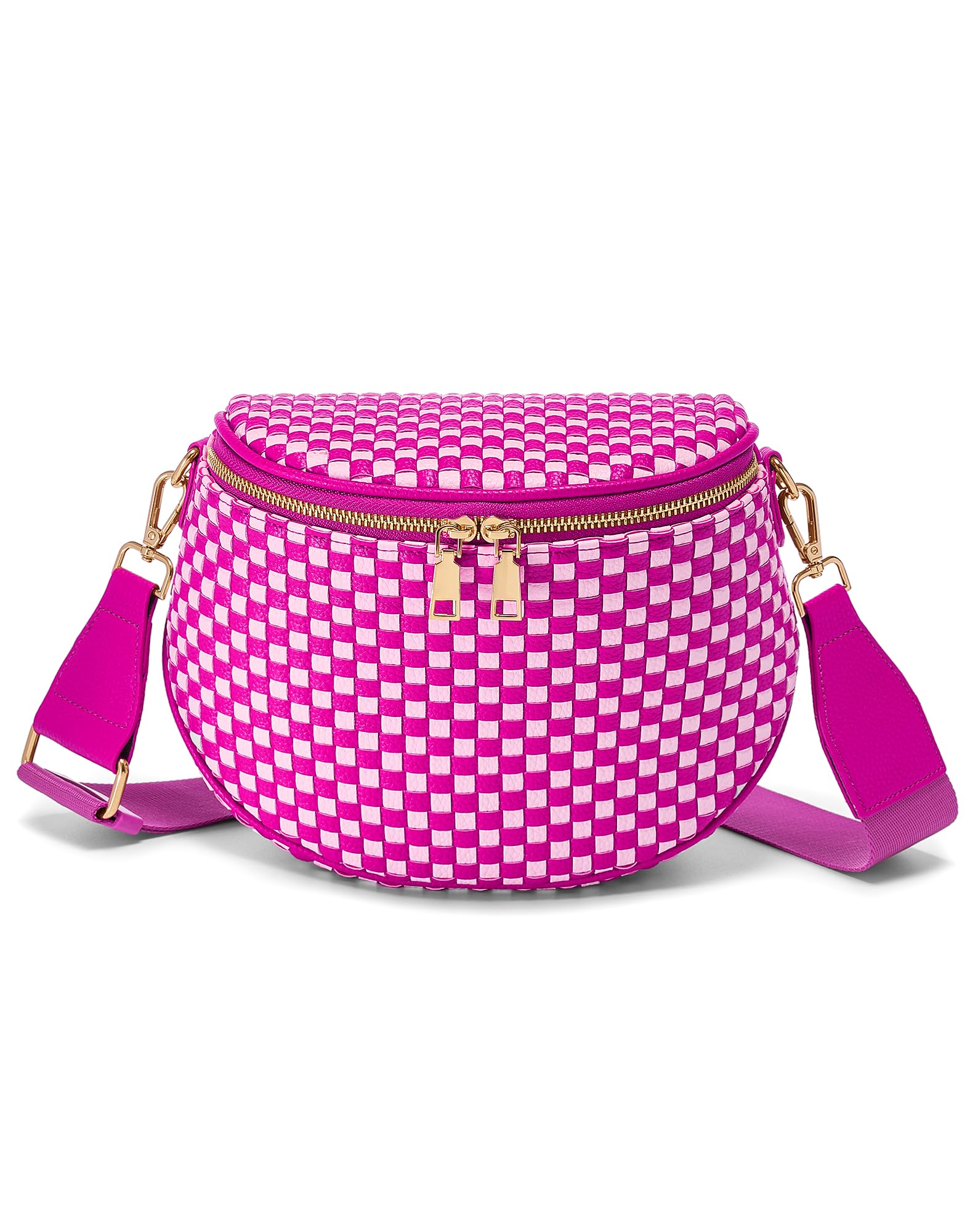 Ounamei Woven Checkered Crossbody Bum Bag | Trendy PU Leather Belt Bag with Adjustable Strap, Stylish & Versatile Everyday Companion