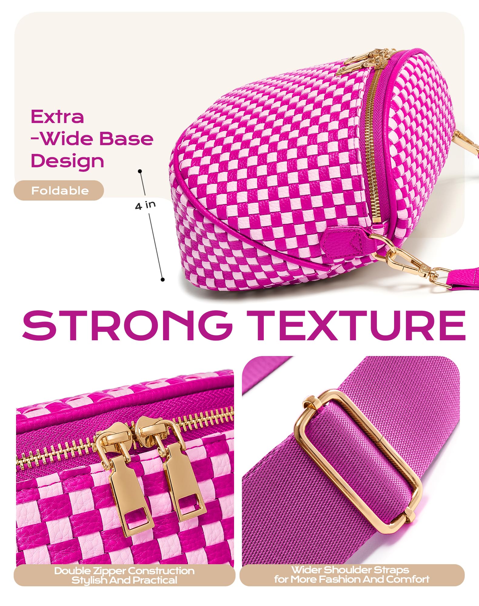 Ounamei Woven Checkered Crossbody Bum Bag | Trendy PU Leather Belt Bag with Adjustable Strap, Stylish & Versatile Everyday Companion