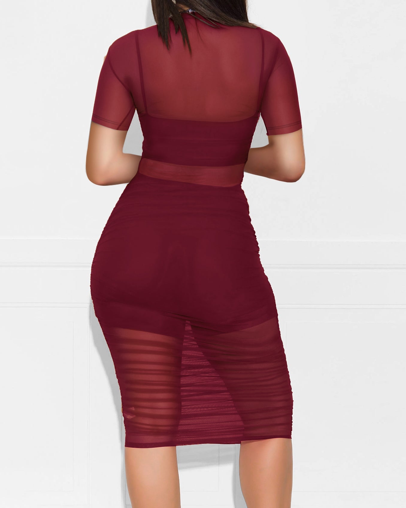 Women's Sexy Mesh See Through Short Sleeve Three Piece Suit  - By Qivii