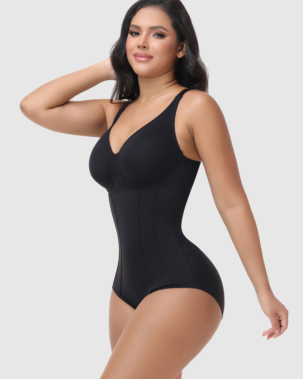 Adjustable Strap V Neck Mesh Back Bodysuit Tummy Control Hourglass Shapewear