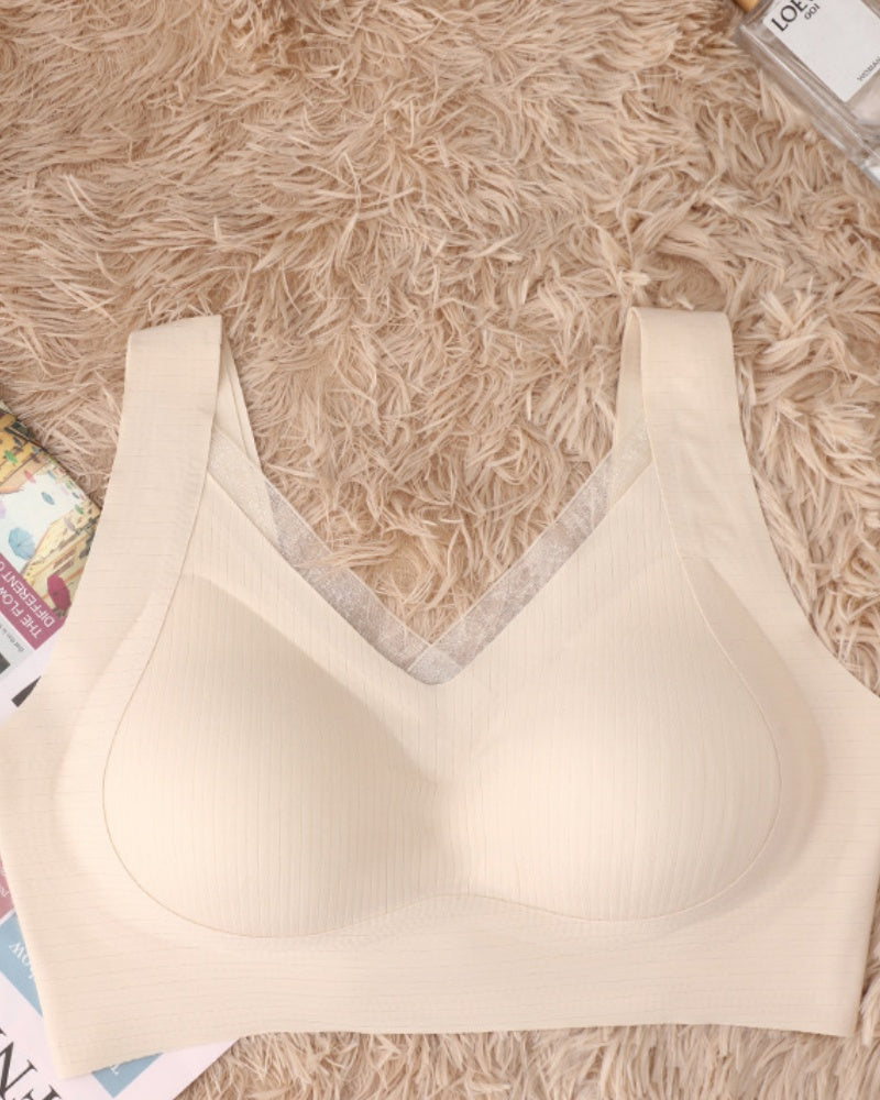 Mesh Patchwork Wire Free Soft Support Push Up Vest Bra  - By Qivii