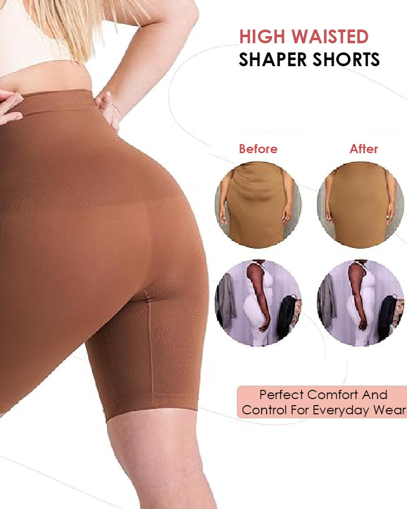 High Waisted Tummy Control Thigh Slimmer Body Shaper Shorts  - By Qivii
