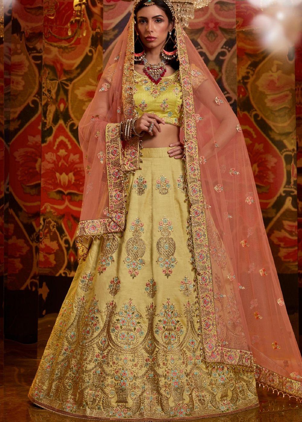 Yellow Raw Silk Lehenga - qivii