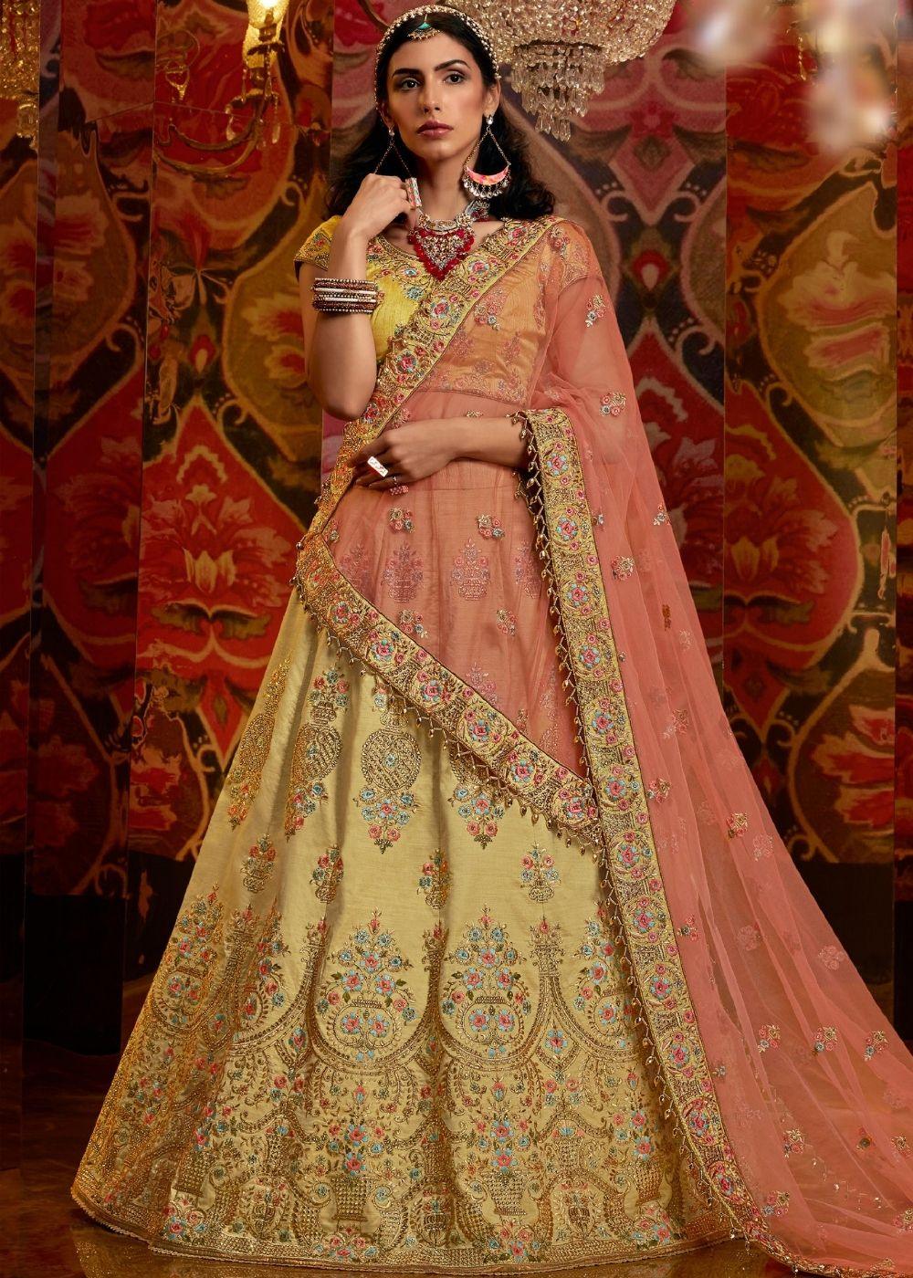 Yellow Raw Silk Lehenga - qivii