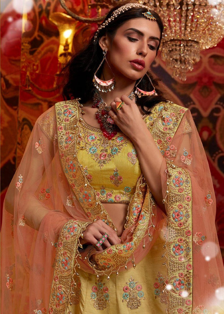 Yellow Raw Silk Lehenga - qivii