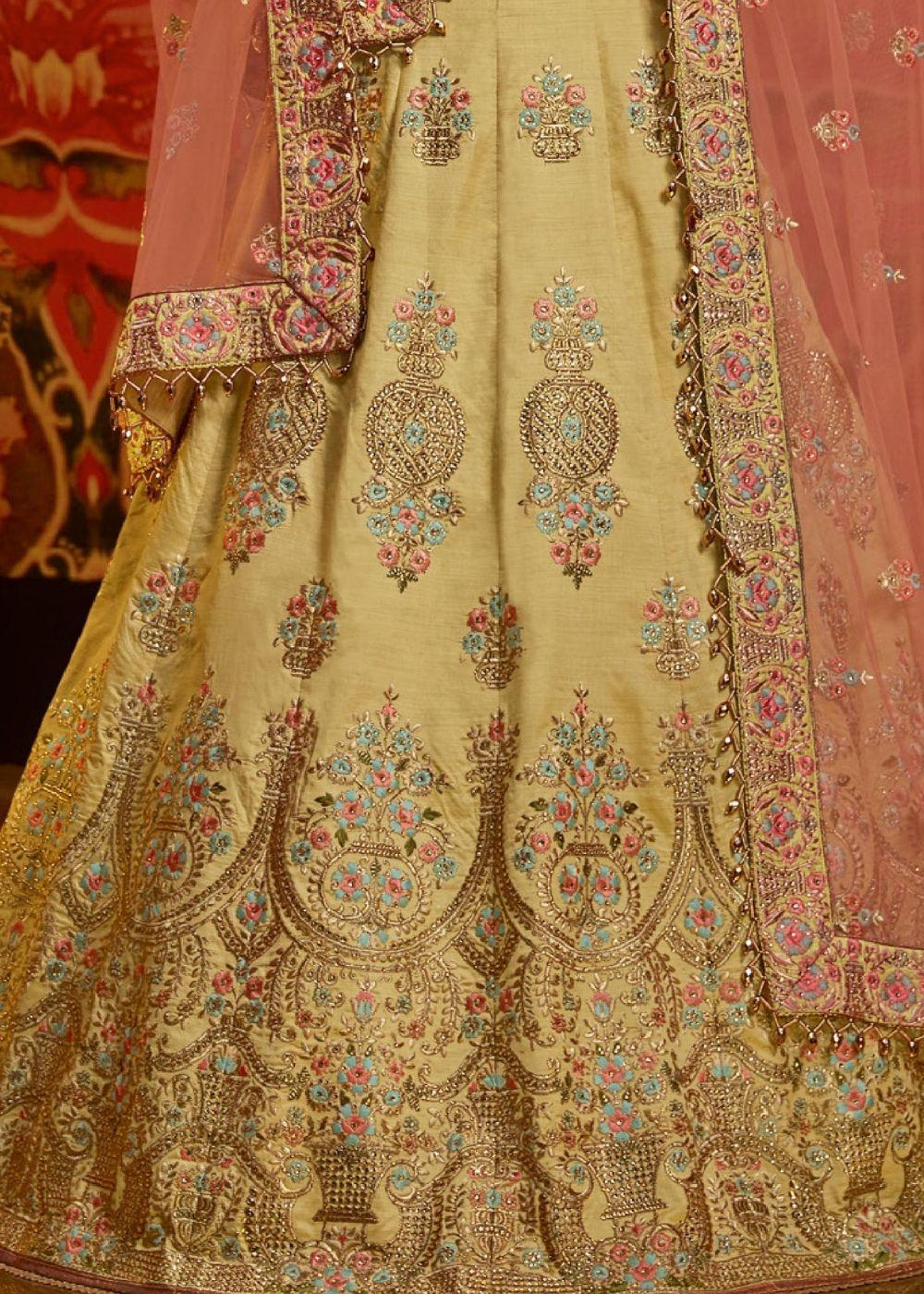 Yellow Raw Silk Lehenga - qivii