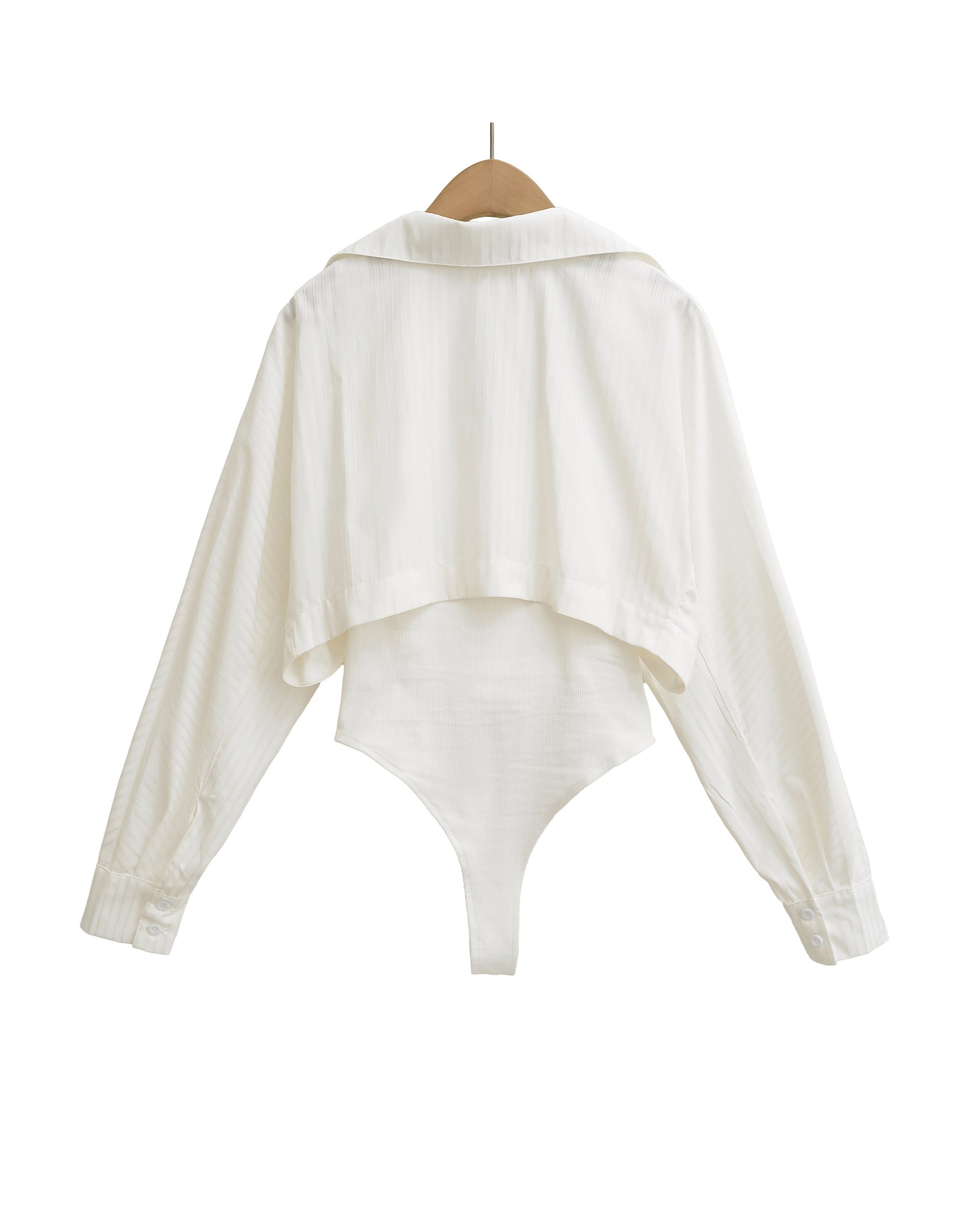 Solid Casual Button Up Shirt Bodysuit  - By Qivii