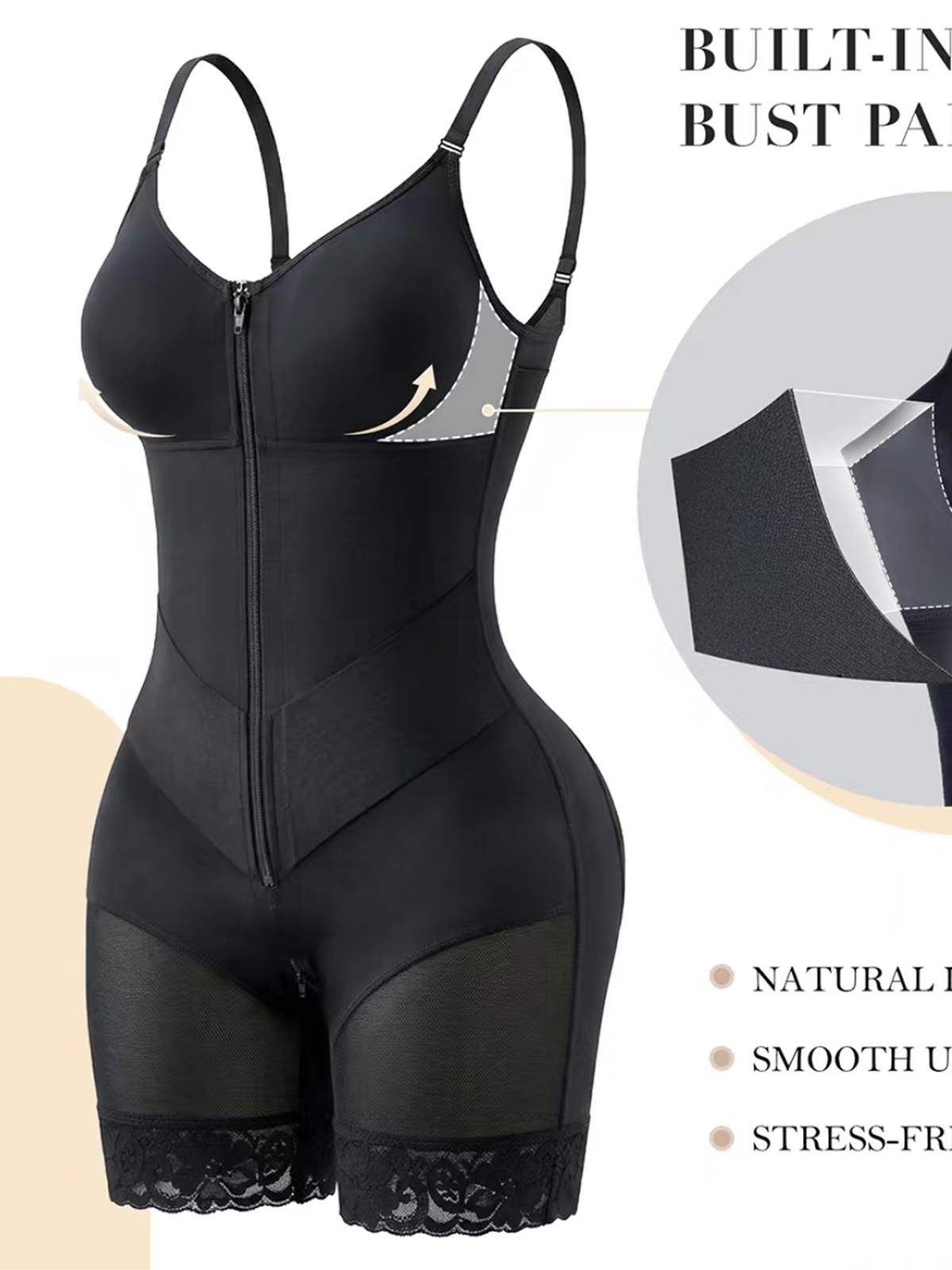 High Compression V-shaped Waist Belt Tummy Control Zipper Full Body Shapewear