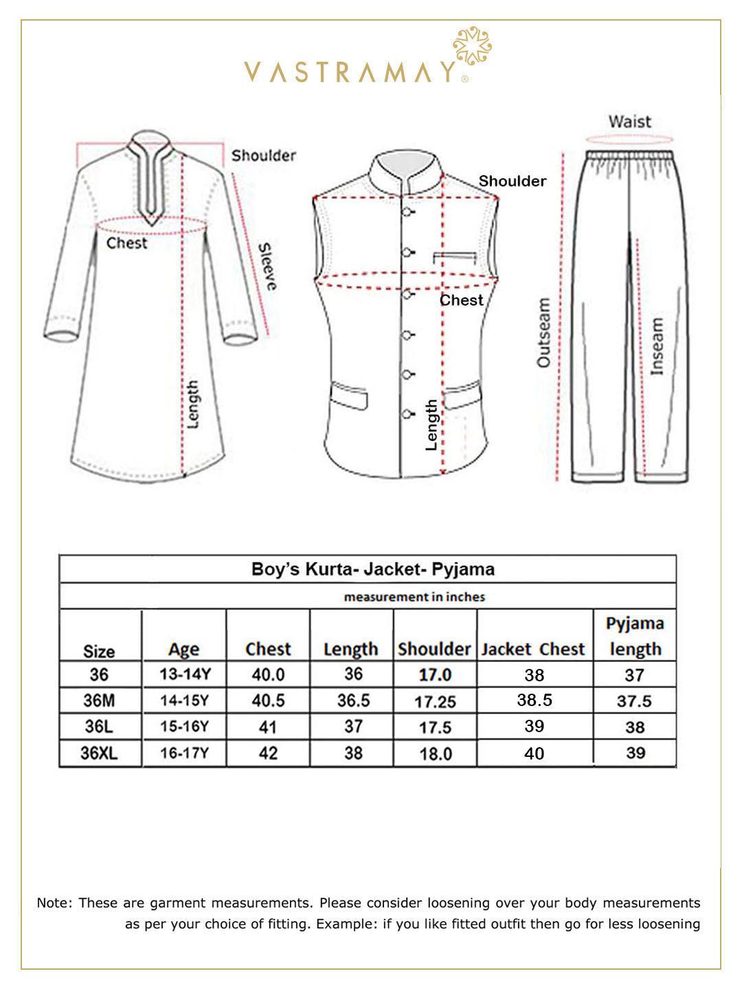 Yuva By VASTRAMAY Boy's Black Mirror Work Jacket And Solid Kurta Pyjama Set - qivii