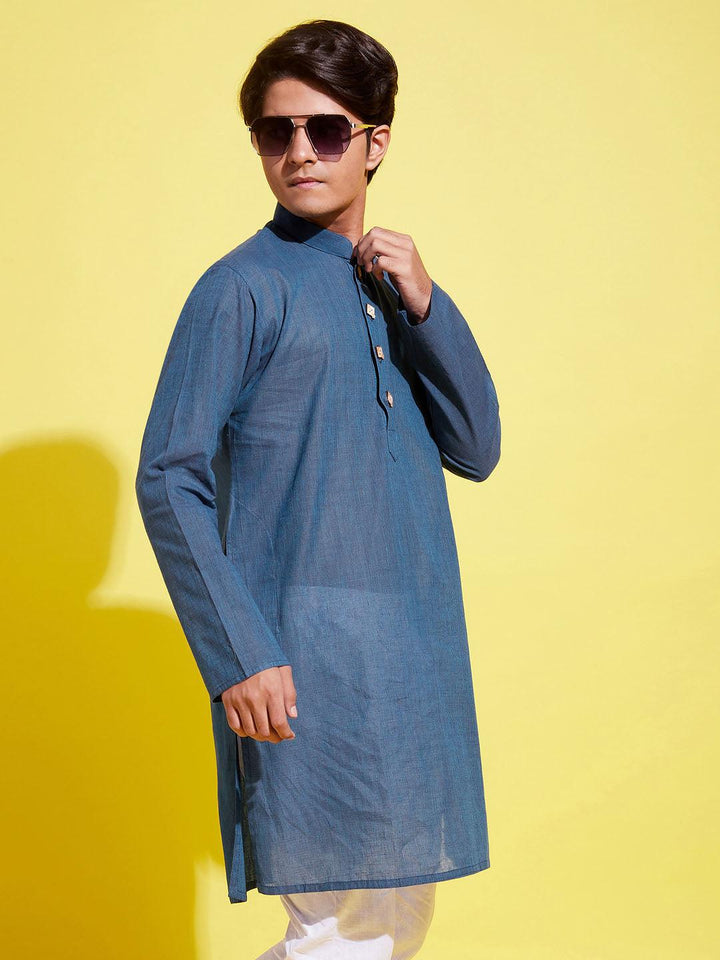 YUVA BY VASTRAMAY Boy's Blue Cotton Kurta - qivii