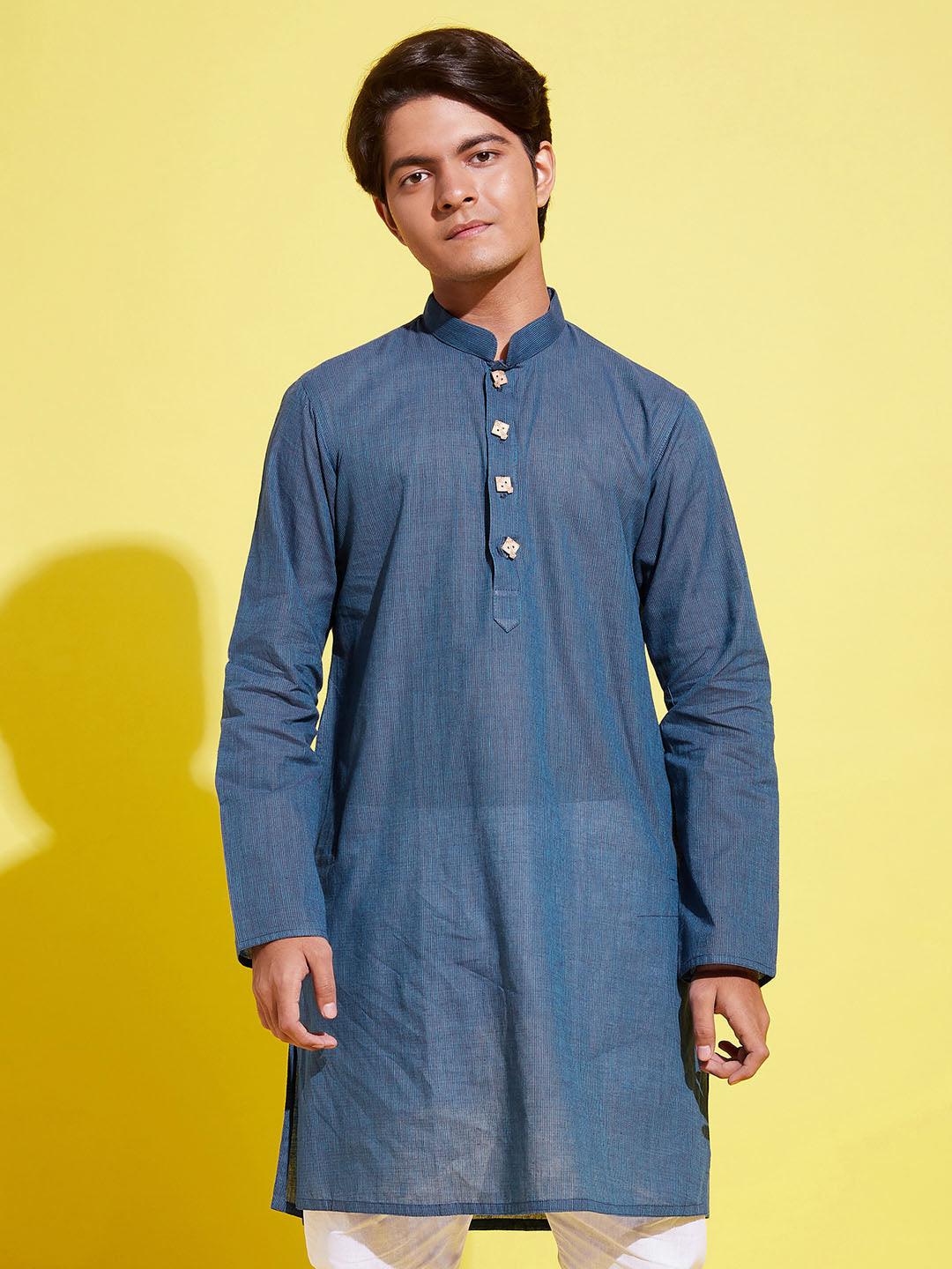 YUVA BY VASTRAMAY Boy's Blue Cotton Kurta - qivii