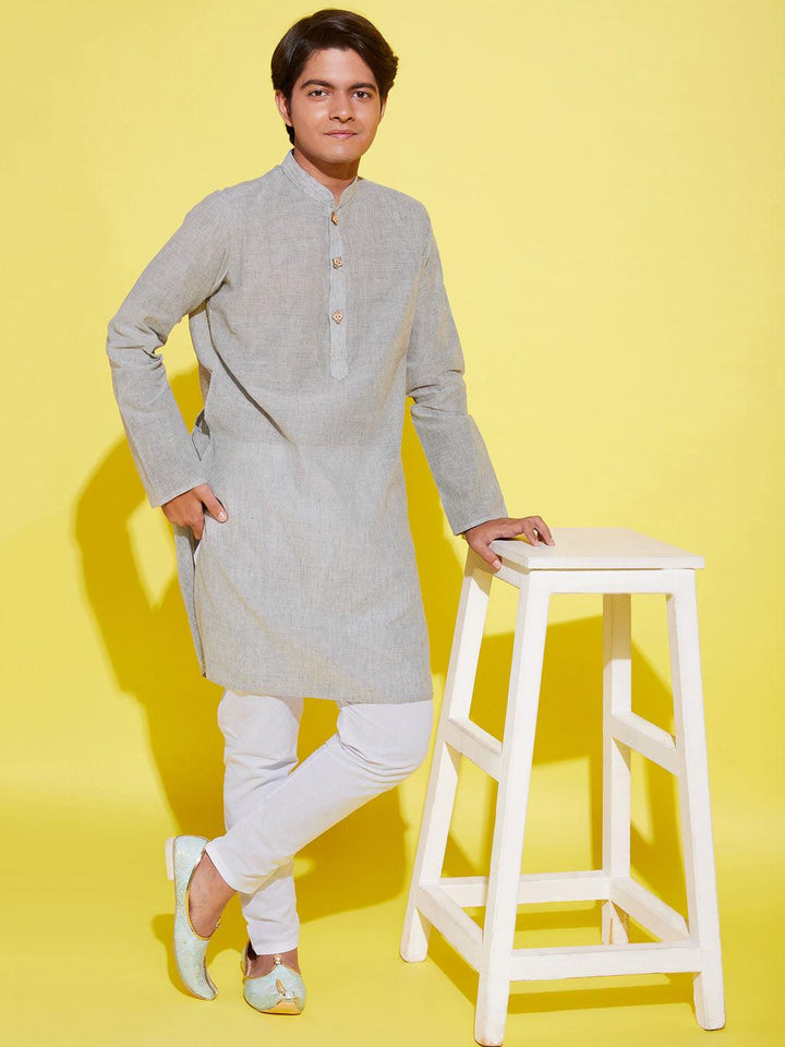 YUVA BY VASTRAMAY Boy's Grey Cotton Kurta and Pyjama Set - qivii