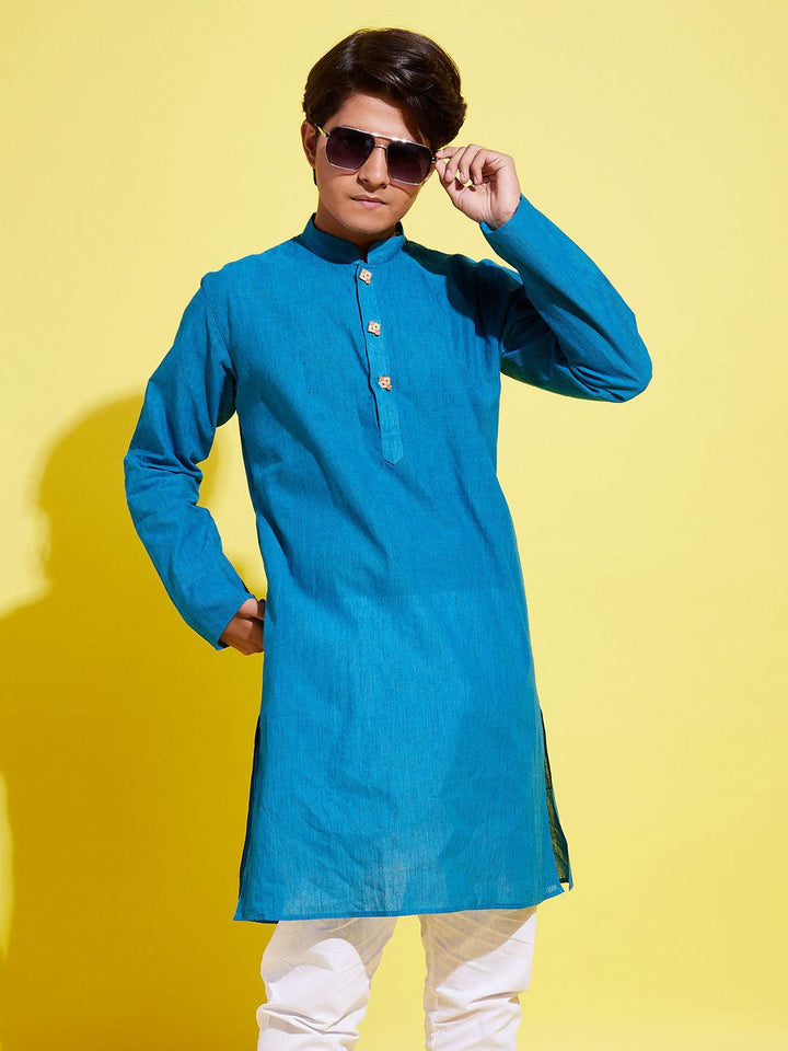 YUVA BY VASTRAMAY Boy's Light Blue Cotton Kurta - qivii