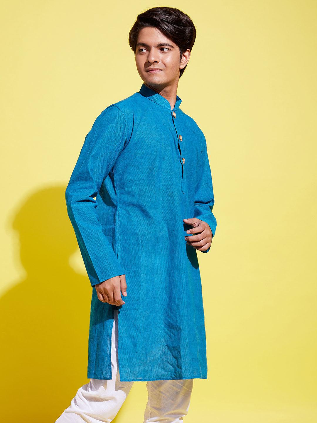 YUVA BY VASTRAMAY Boy's Light Blue Cotton Kurta - qivii