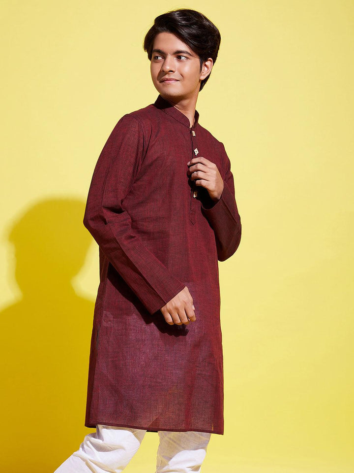 YUVA BY VASTRAMAY Boy's Maroon Cotton Kurta - qivii