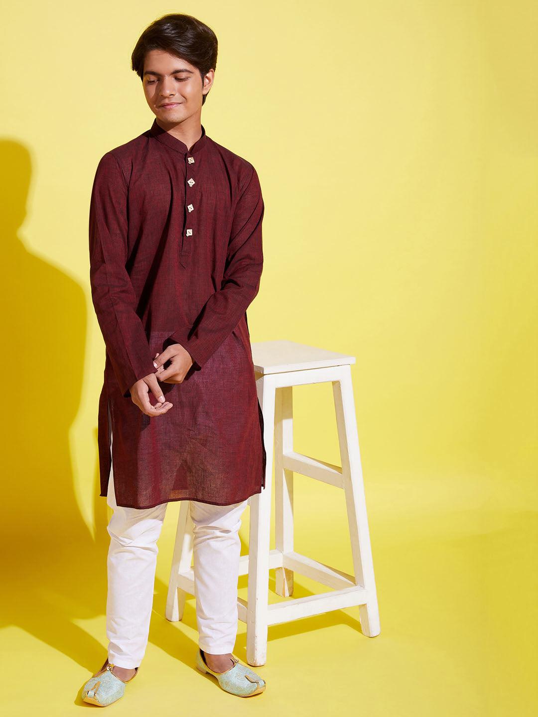 YUVA BY VASTRAMAY Boy's Maroon Cotton Kurta - qivii