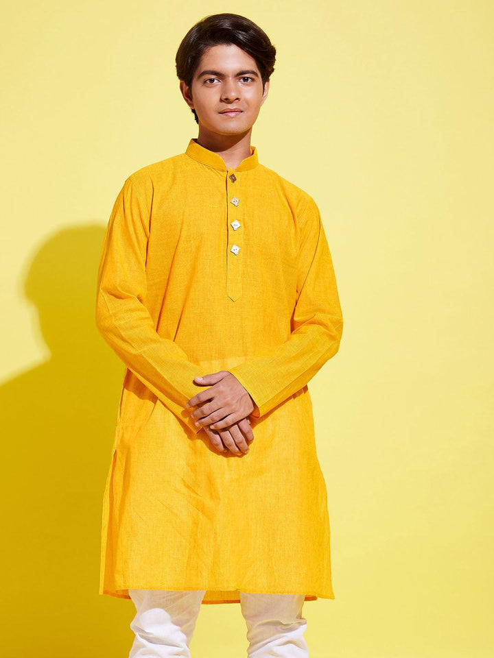 YUVA BY VASTRAMAY Boy's Mustard Cotton Kurta - qivii