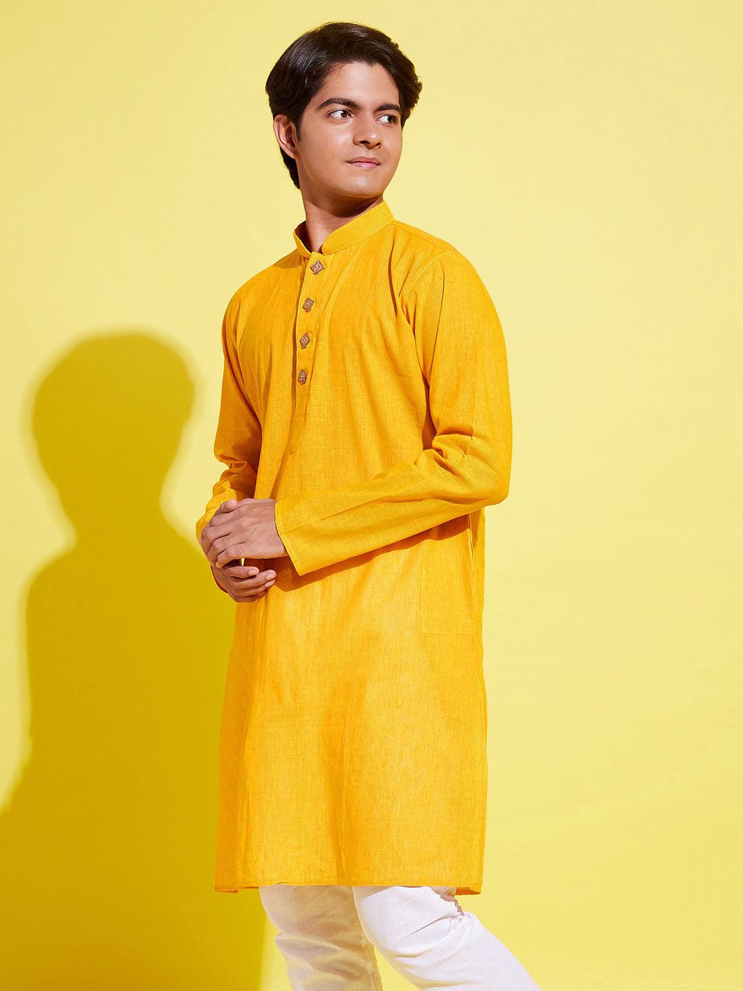 YUVA BY VASTRAMAY Boy's Mustard Cotton Kurta - qivii