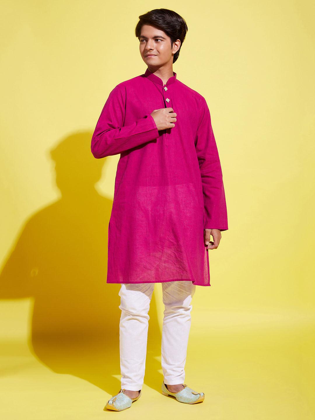 YUVA BY VASTRAMAY Boy's Purple Cotton Kurta and Pyjama Set - qivii