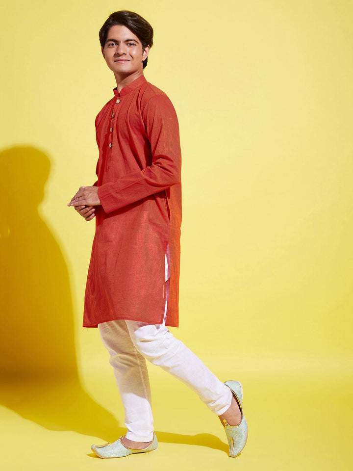 YUVA BY VASTRAMAY Boy's Red Cotton Kurta and Pyjama Set - qivii