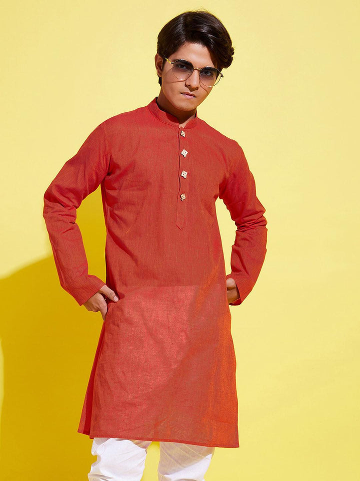 YUVA BY VASTRAMAY Boy's Red Cotton Kurta - qivii