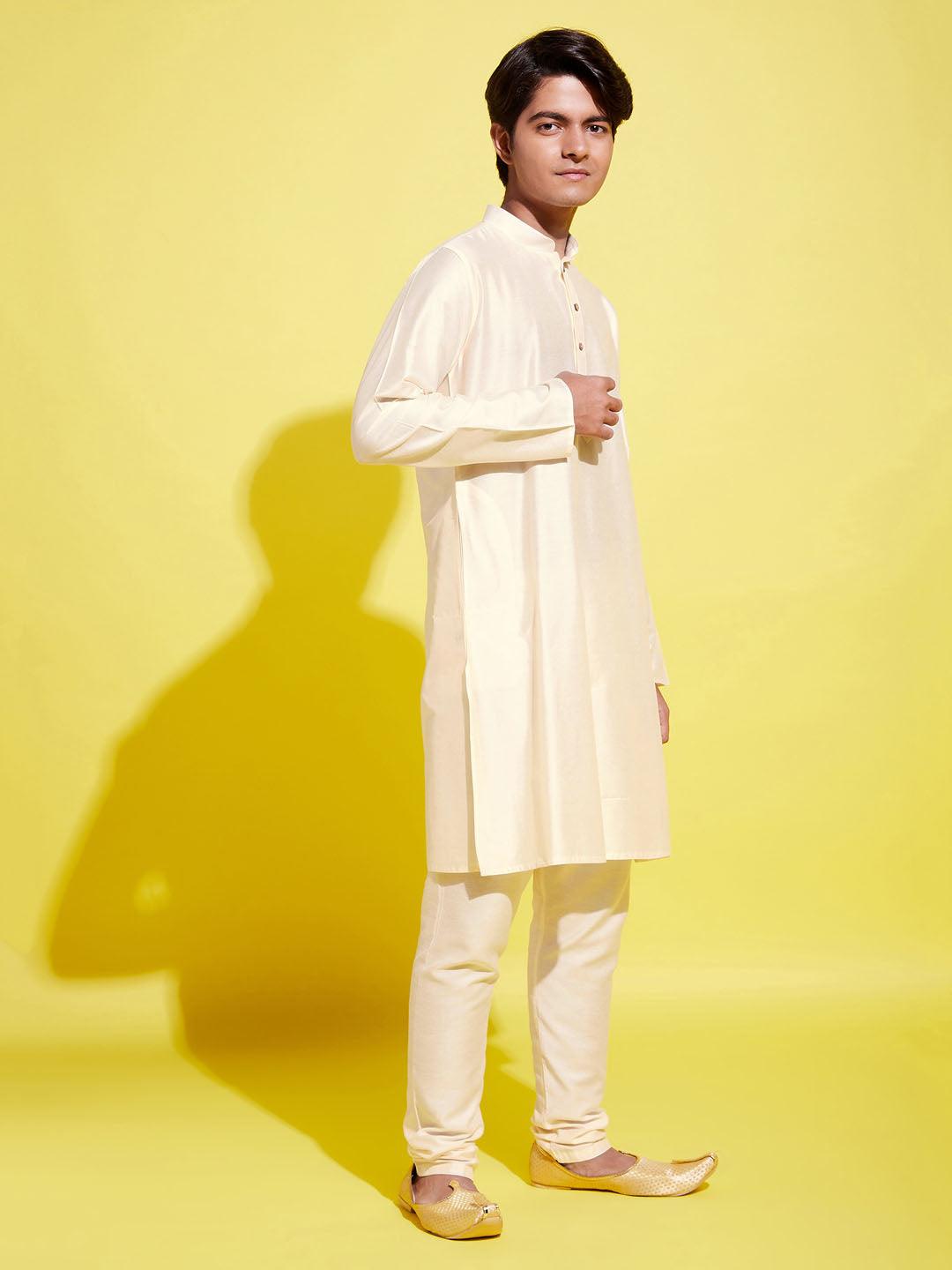 YUVA BY VASTRAMAY Boys Cream Kurta With Pyjama Set - qivii