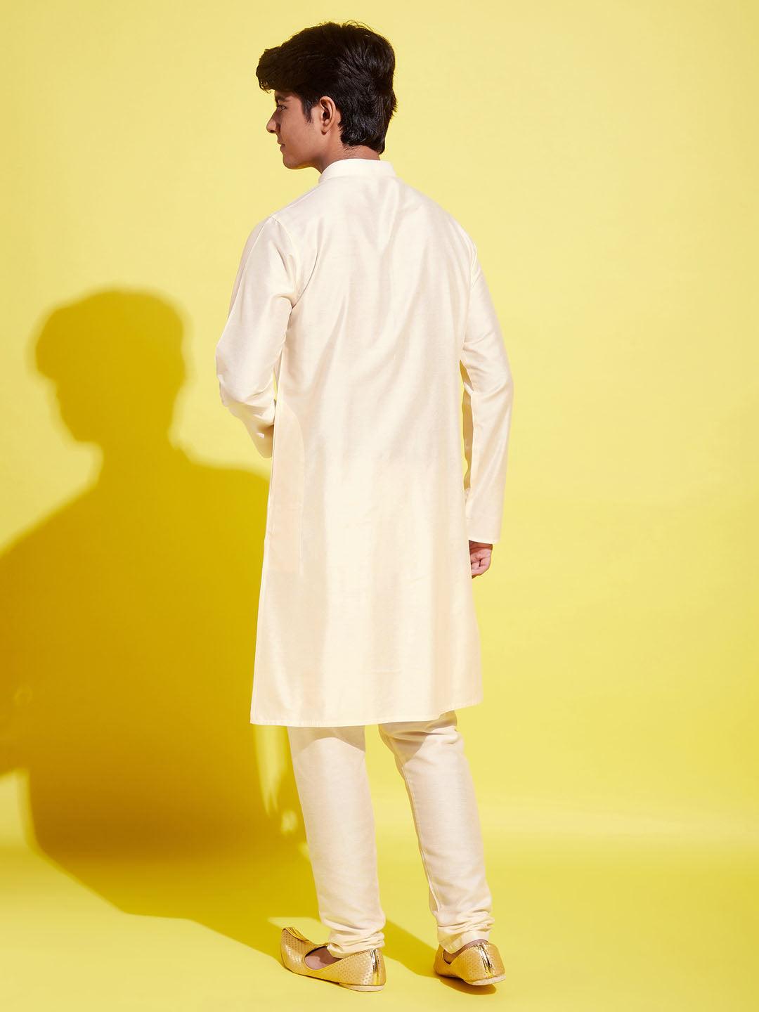 YUVA BY VASTRAMAY Boys Cream Kurta With Pyjama Set - qivii