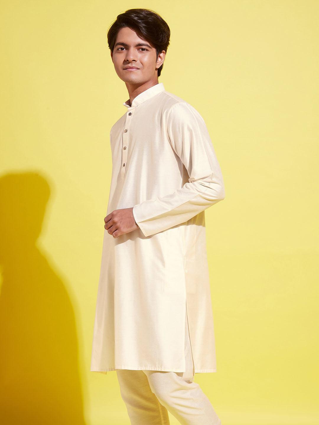 YUVA BY VASTRAMAY Boys Cream Solid Kurta - qivii