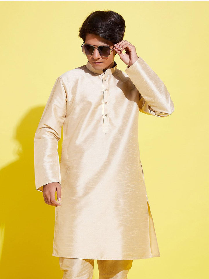 YUVA BY VASTRAMAY Boys' Gold Silk Blend Kurta - qivii