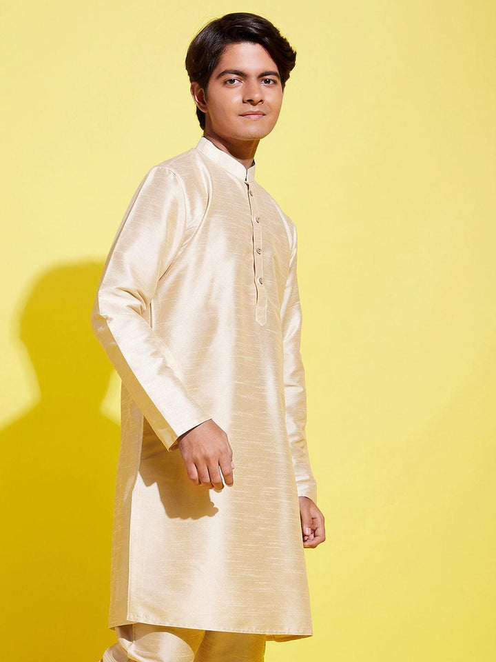 YUVA BY VASTRAMAY Boys' Gold Silk Blend Kurta - qivii