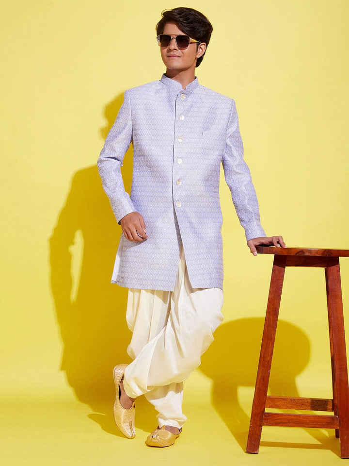 YUVA BY VASTRAMAY Boys Lavender Indo Western Jacquard Sherwani and Dhoti Pant Set - qivii