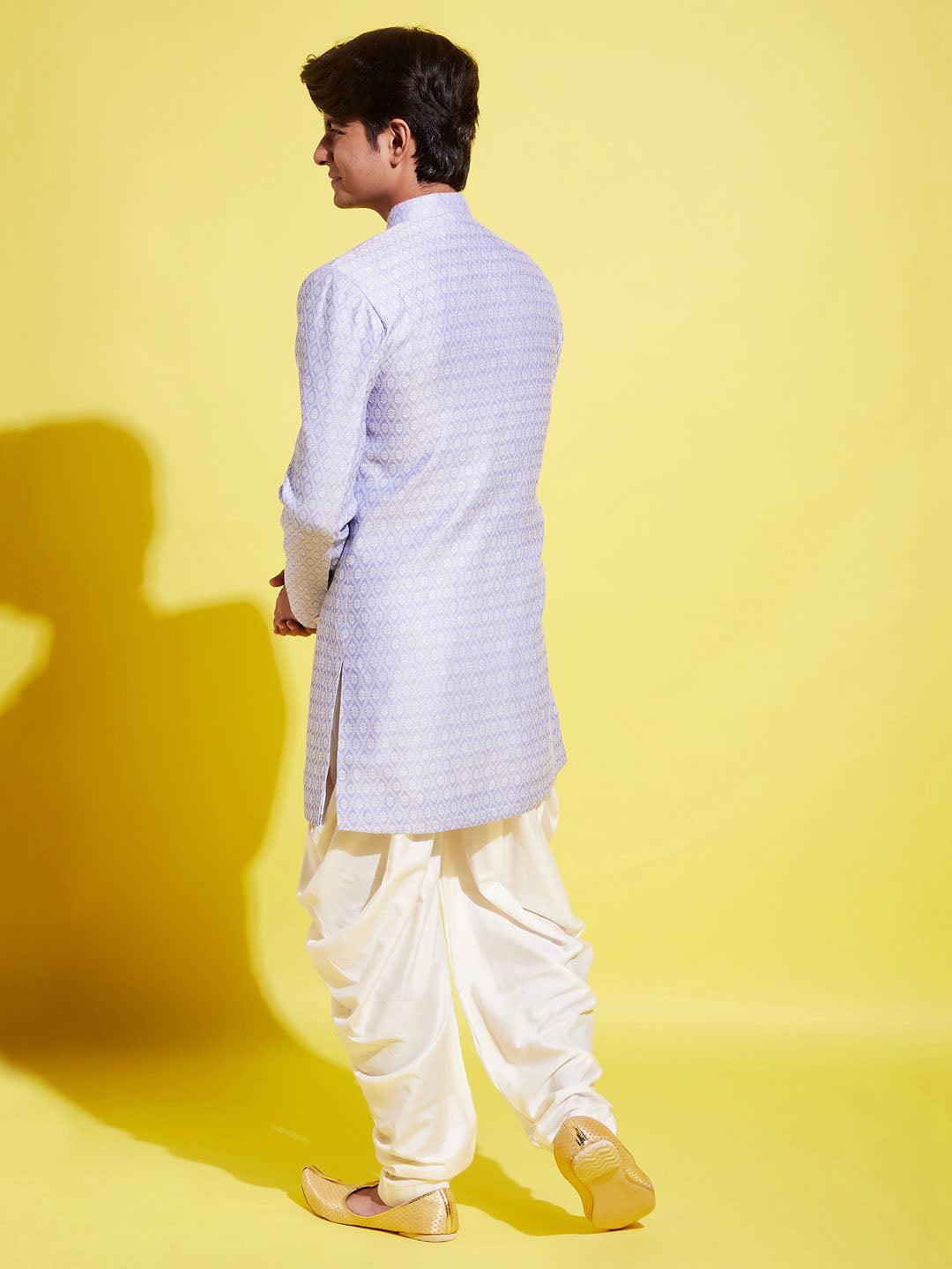 YUVA BY VASTRAMAY Boys Lavender Indo Western Jacquard Sherwani and Dhoti Pant Set - qivii