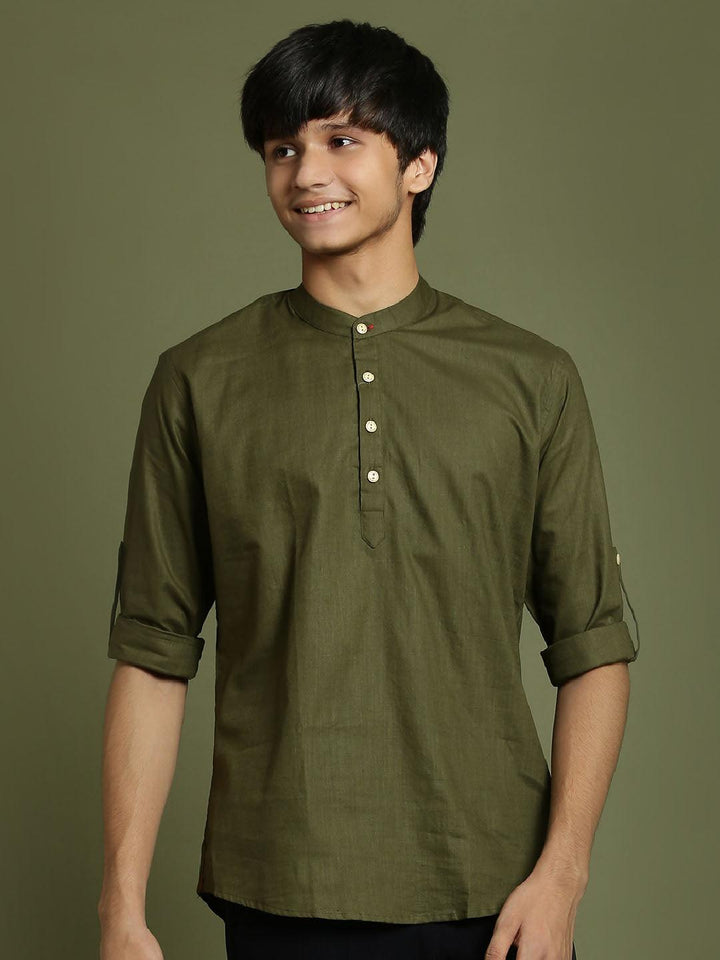 YUVA BY VASTRAMAY Boys Mint Green Short Kurta - qivii