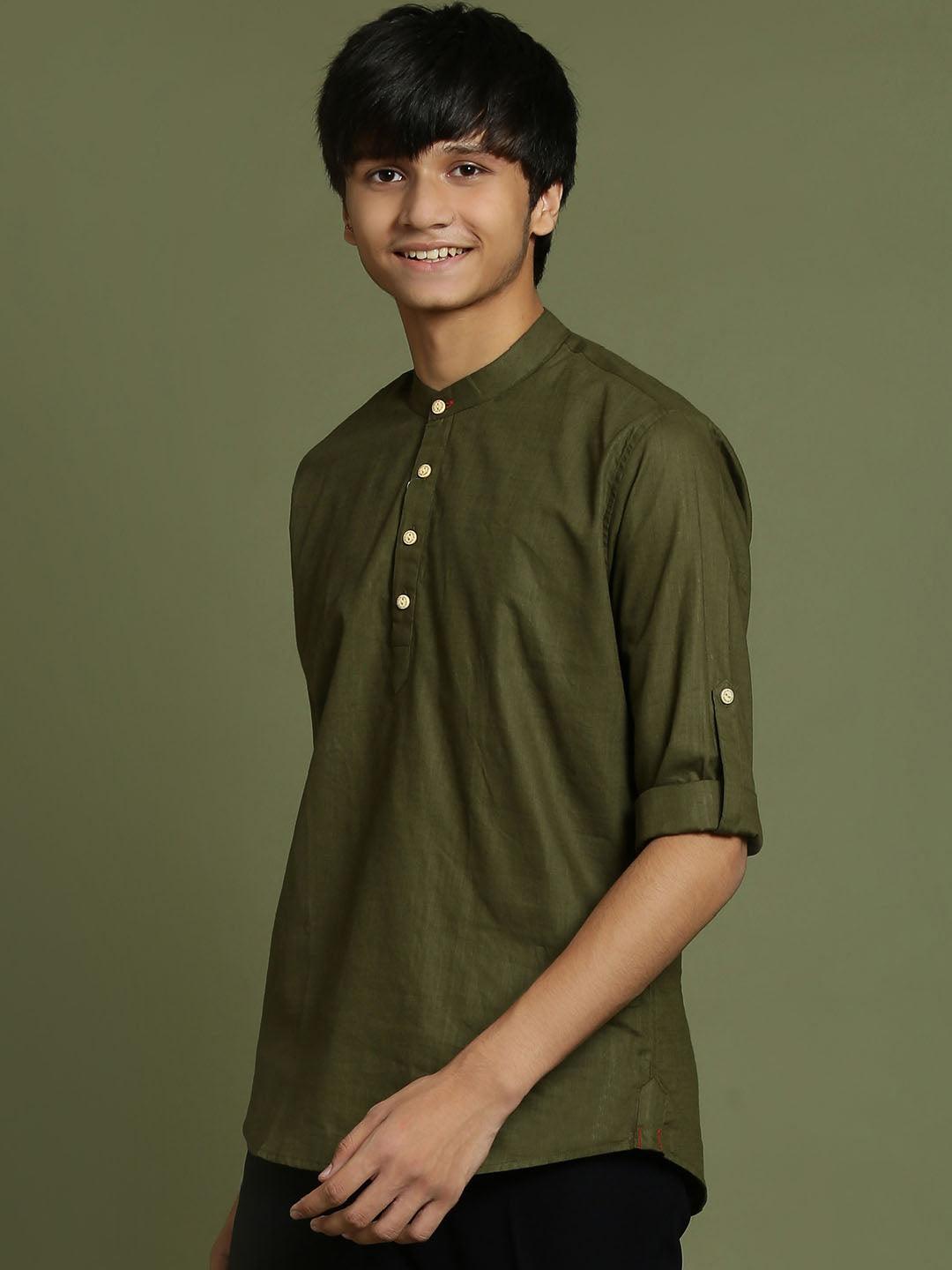 YUVA BY VASTRAMAY Boys Mint Green Short Kurta - qivii