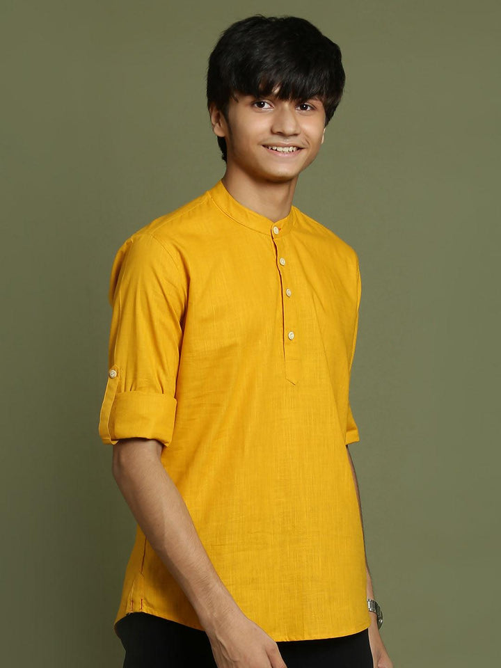 YUVA BY VASTRAMAY Boys Mustard Short Kurta - qivii